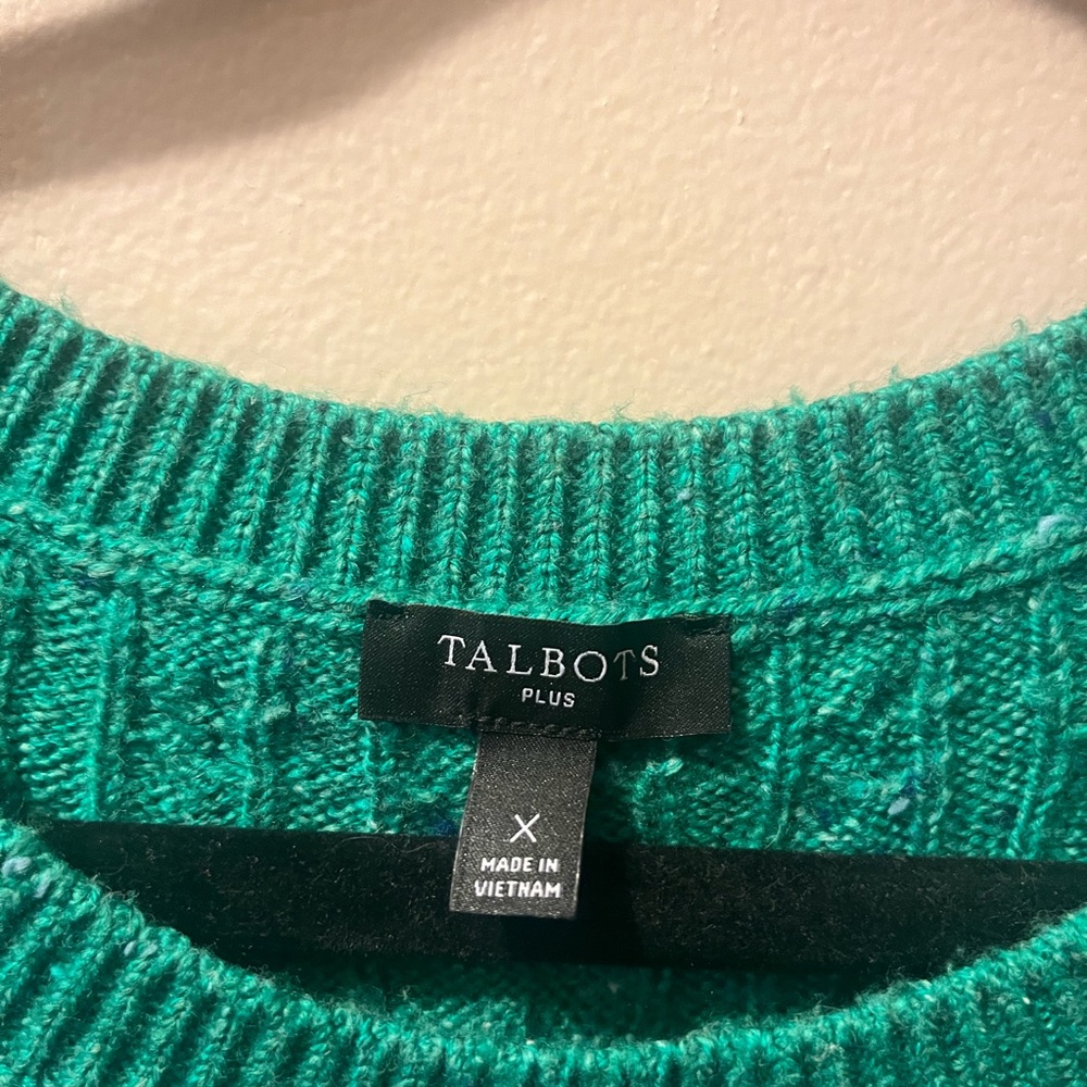 Talbots Plus kelly green cable knit Sweater 0x - Picture 2 of 4